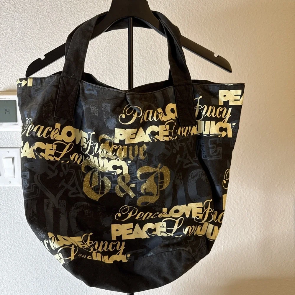 Juicy Couture Peace‎ Print Black/Blue/White Tote Bag